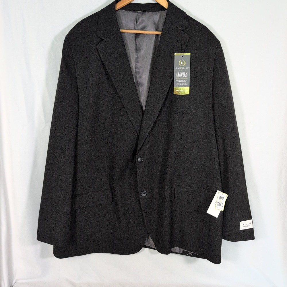 J.M. Haggar Premium Sport Coat Mens 52 Long Solid Black Tailored Fit Jacket